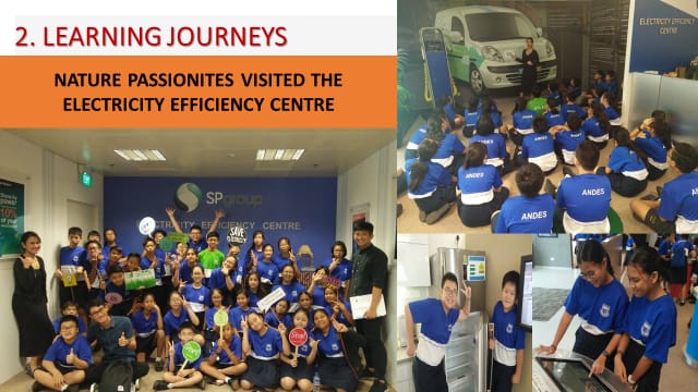 Students in blue Andes shirts visit SP Group's Electricity Efficiency Centre during a learning journey.